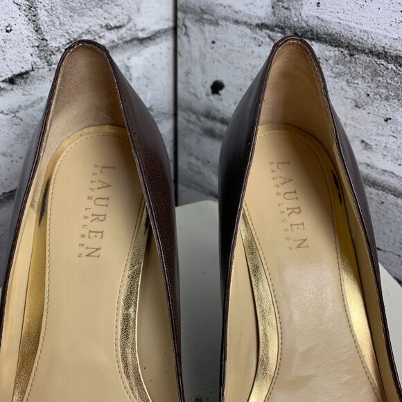 Lauren Ralph Lauren Chocolate Brown Leather Pointed Toe Stiletto Pump - Picture 5 of 10